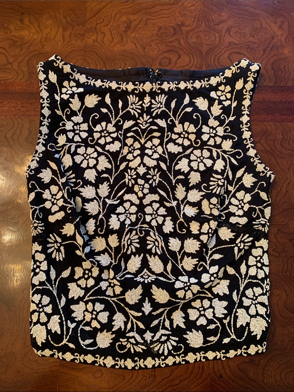 Black & White Floral Beaded Sleeveless Camisole